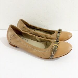 AGL Tan Leather Patent Cap Toe Buckle Slip On Ballet Flats Size 38.5 US 8.5